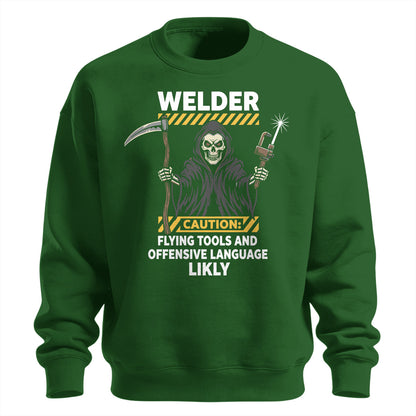 Welder Caution Flying Tools & Language Sweatshirt