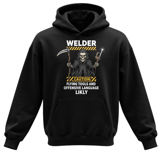 Welder Caution Flying Tools & Language Hoodie