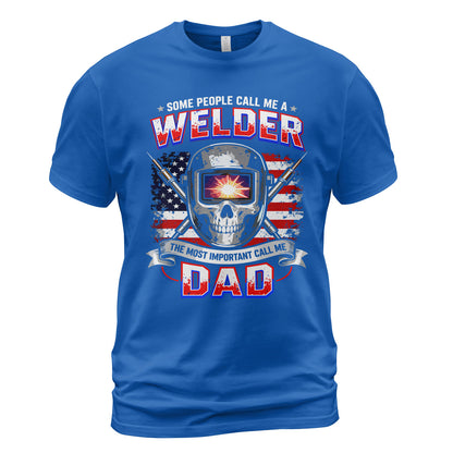 Welder Dad American Flag Skull T-Shirt