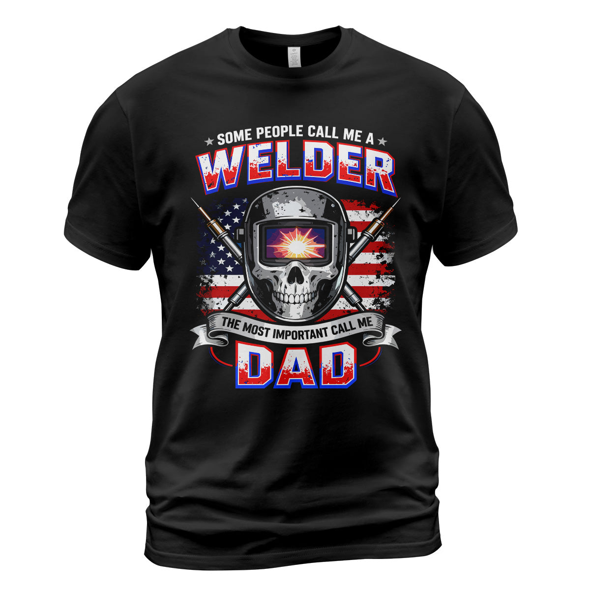 Welder Dad American Flag Skull T-Shirt