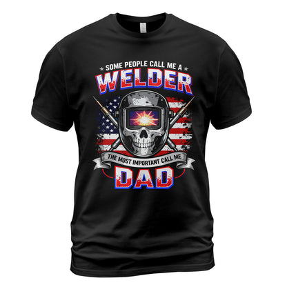 Welder Dad American Flag Skull T-Shirt