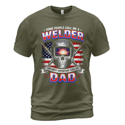 Welder Dad American Flag Skull T-Shirt